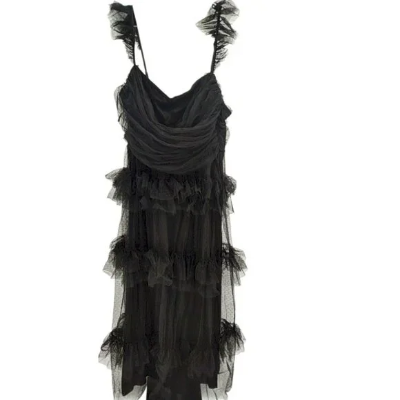 Pure Radiance Black Mesh Swiss Dot Tiered Maxi Dress by Lulus Size 1X New NWT - Picture 5 of 9